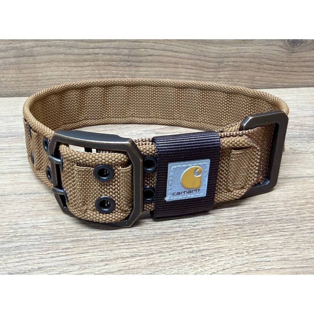CARHARTT Nylon Wide Dog Collar Medium 15"-20" Brown Reflective Webbing Strap